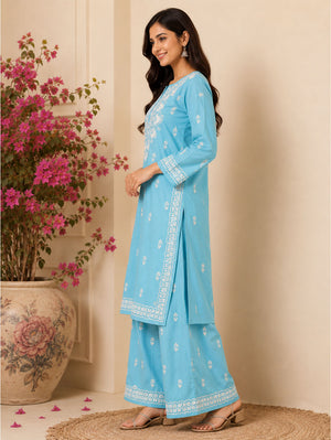 Hand Embroidered Chikankari Rayon Kurta and Palazzo-2688